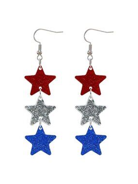 Sparkle Red Blue Star Dangle Earrings USA